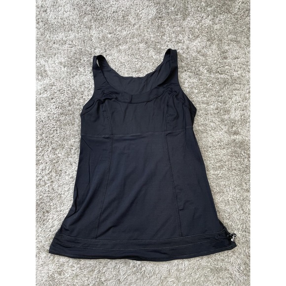 Lululemon Tank Top Womens Medium Black Scoop Neck Shelf Bra Drawcord Hem Yoga - Picture 1 of 8